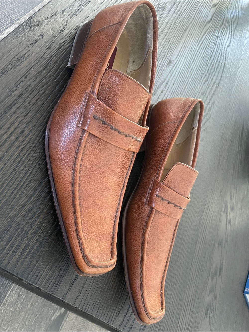 Italian genuine leather Men's Classic Penny Loafers in Brown